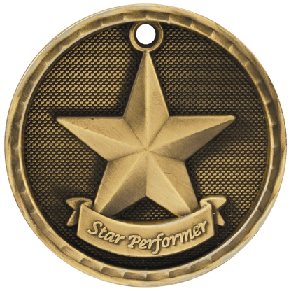 Antique Gold 2 inch 3-D Star Performer medal