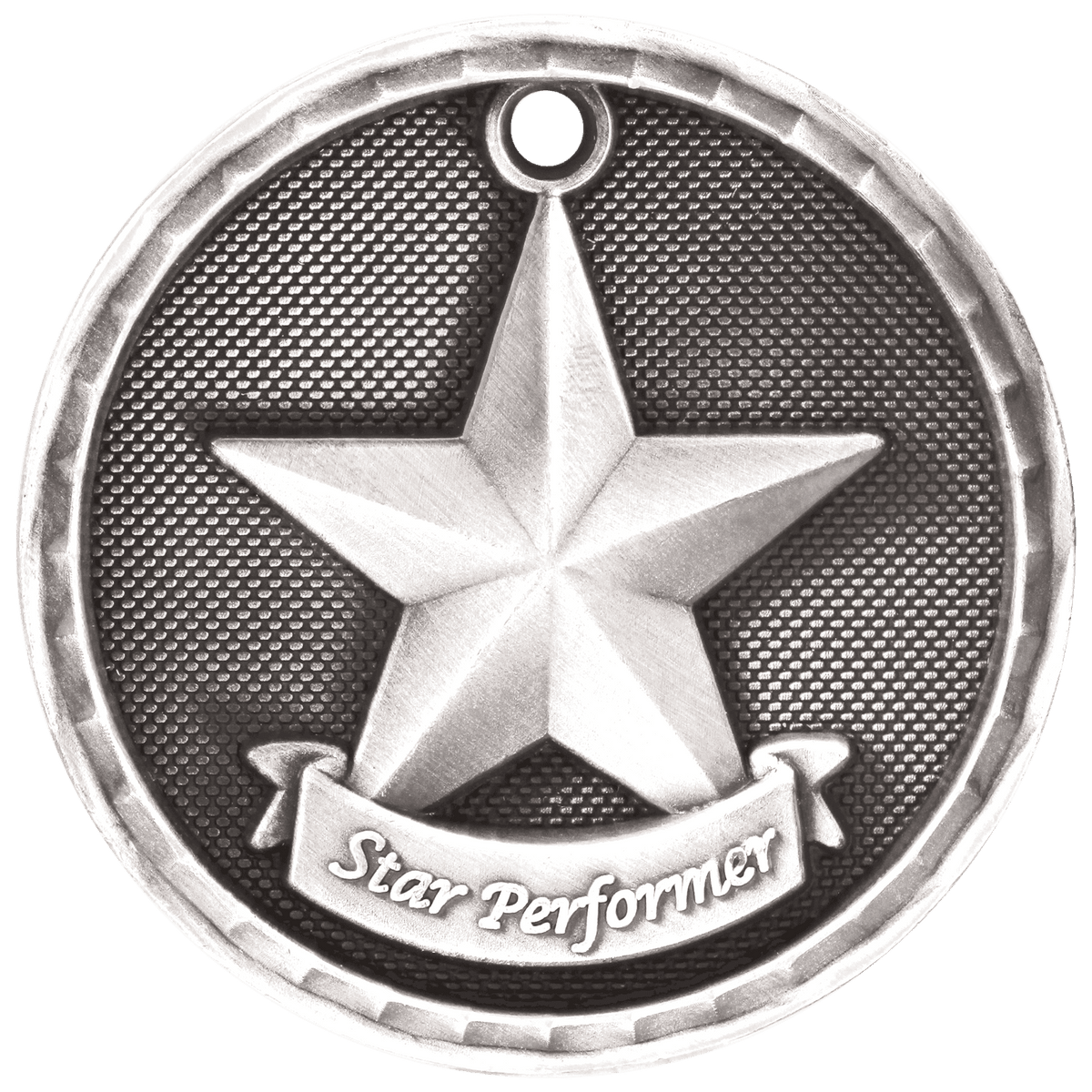 Antique Silver 2 inch 3-D Star Performer medal