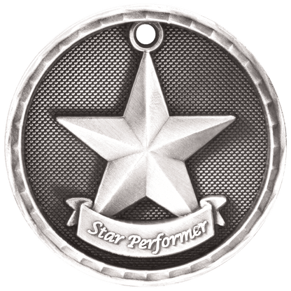 Antique Silver 2 inch 3-D Star Performer medal