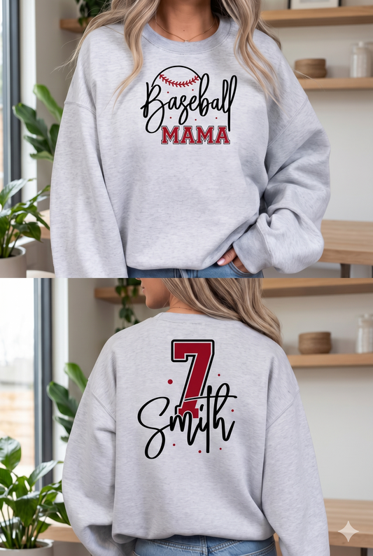 Personalized Baseball Mom Sweatshirt with Name & Number – Custom Sports Mom Crewneck