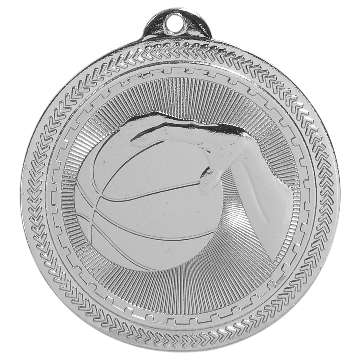 2 inch Bright Silver Basketball BriteLazer Medal