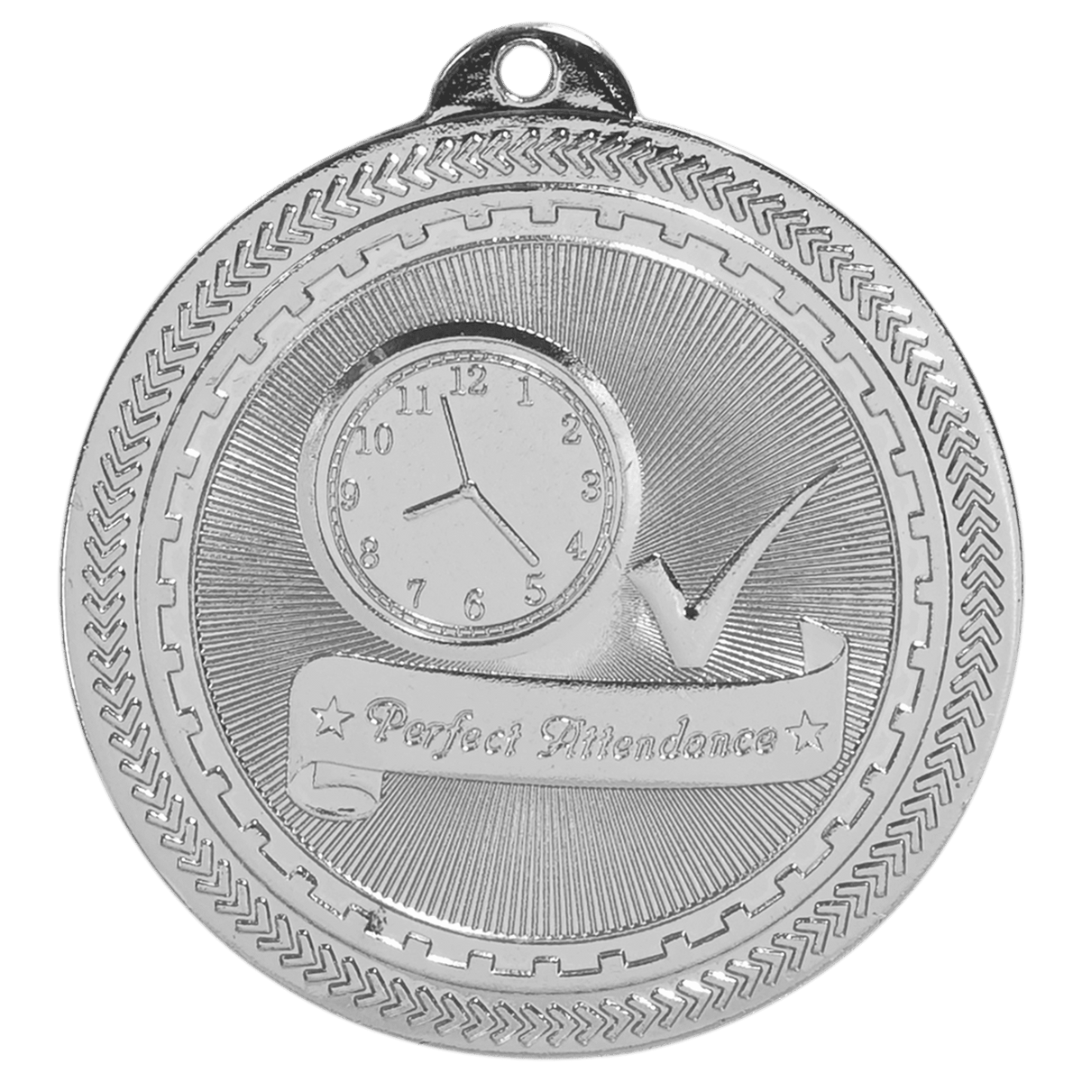 2 inch Bright Silver Perfect Attendance BriteLazer Medal