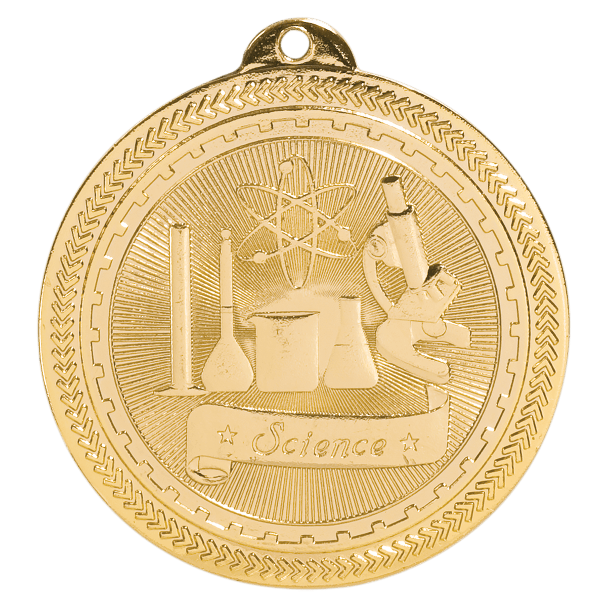 2 inch Bright Gold Science BriteLazer medal