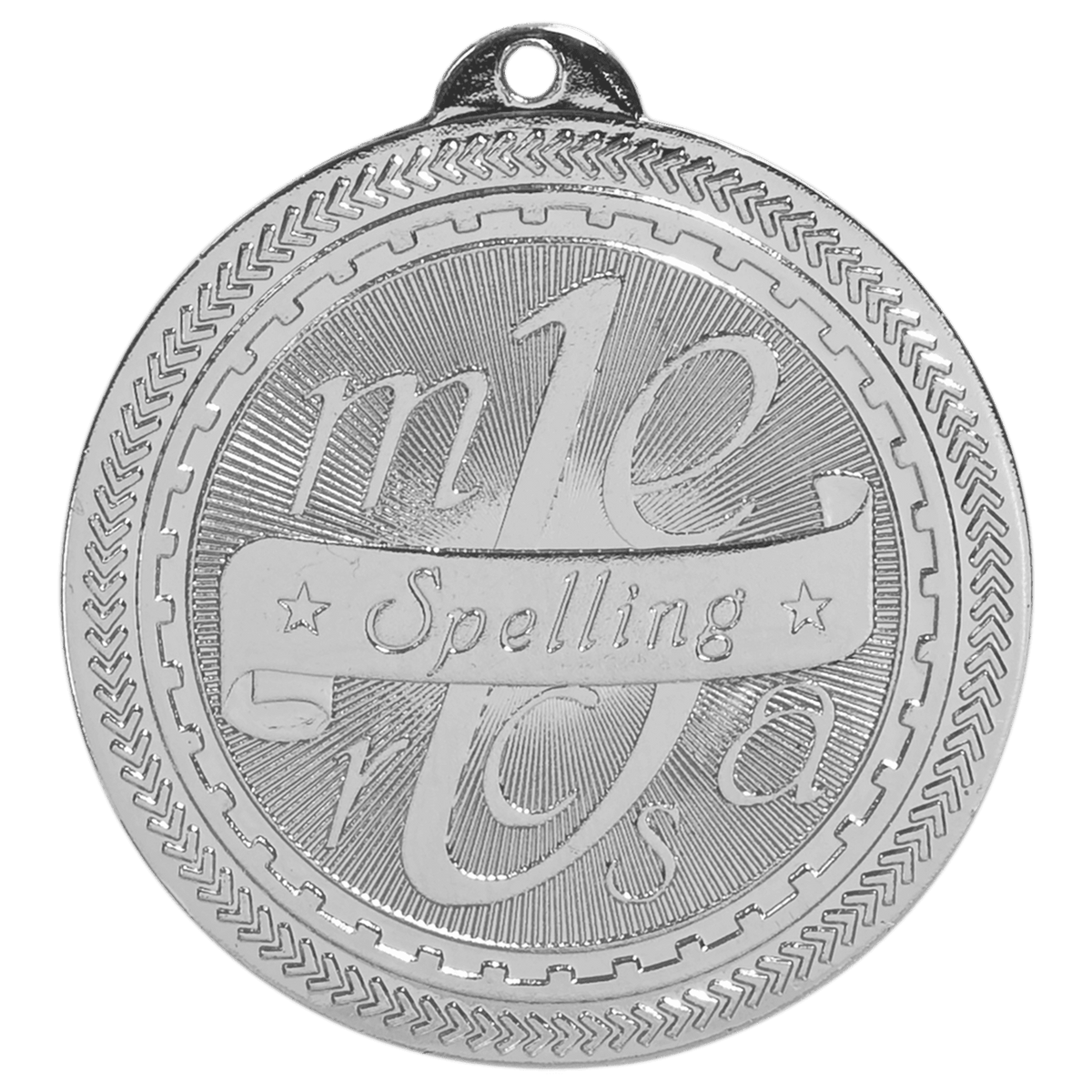 2 inch Bright Silver Spelling BriteLazer medal