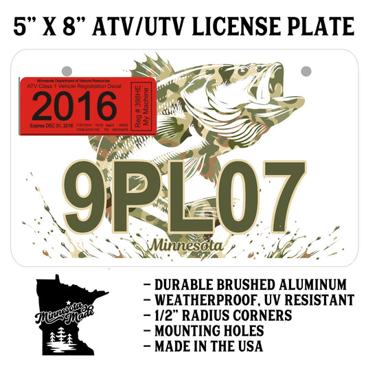 Bass Fishing Camo ATV/UTV Plate – 5" x 8" Durable Aluminum