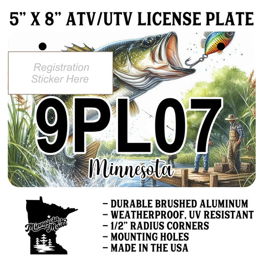 Bass Fishing Dock ATV UTV License Plate – 5" x 8" Aluminum
