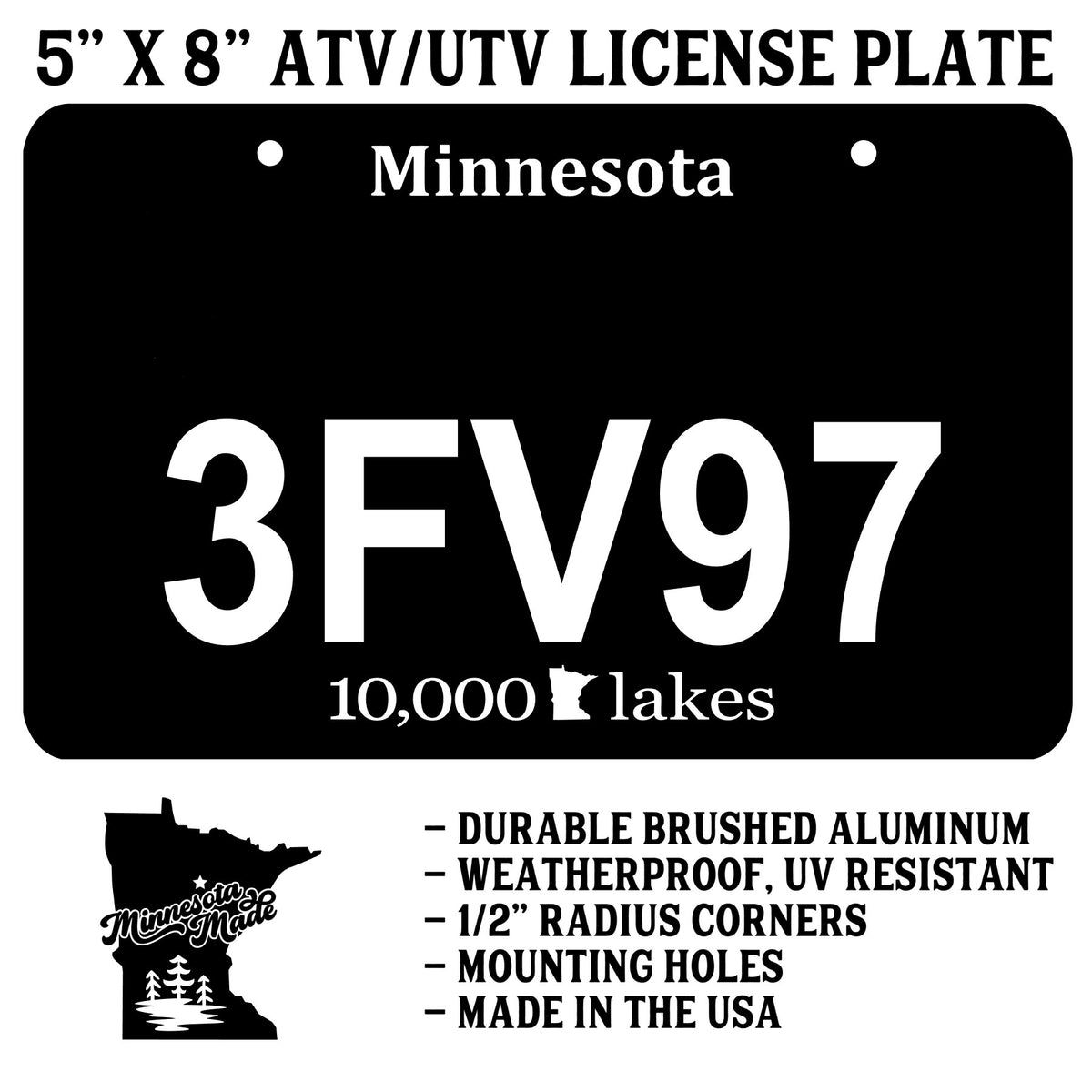 Minnesota Blackout ATV/UTV License Plate – Personalized 5" x 8"
