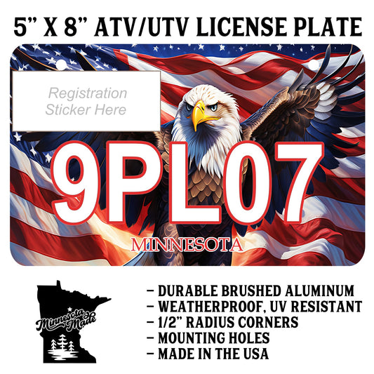 Eagle American Flag 2 ATV UTV Plate – 5" x 8" Durable Aluminum