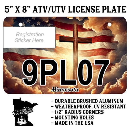 Faith and Freedom ATV/UTV Plate – 5" x 8" Aluminum – Cross and Flag Design