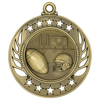 2 1/4 inch Antique Gold Football Galaxy medal