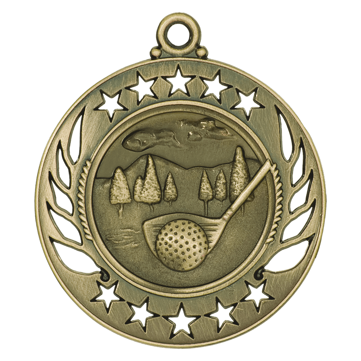 2 1/4 inch Antique Gold Golf Galaxy medal