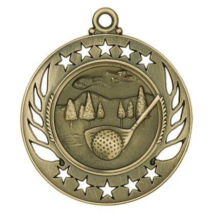 2 1/4 inch Antique Gold Golf Galaxy medal