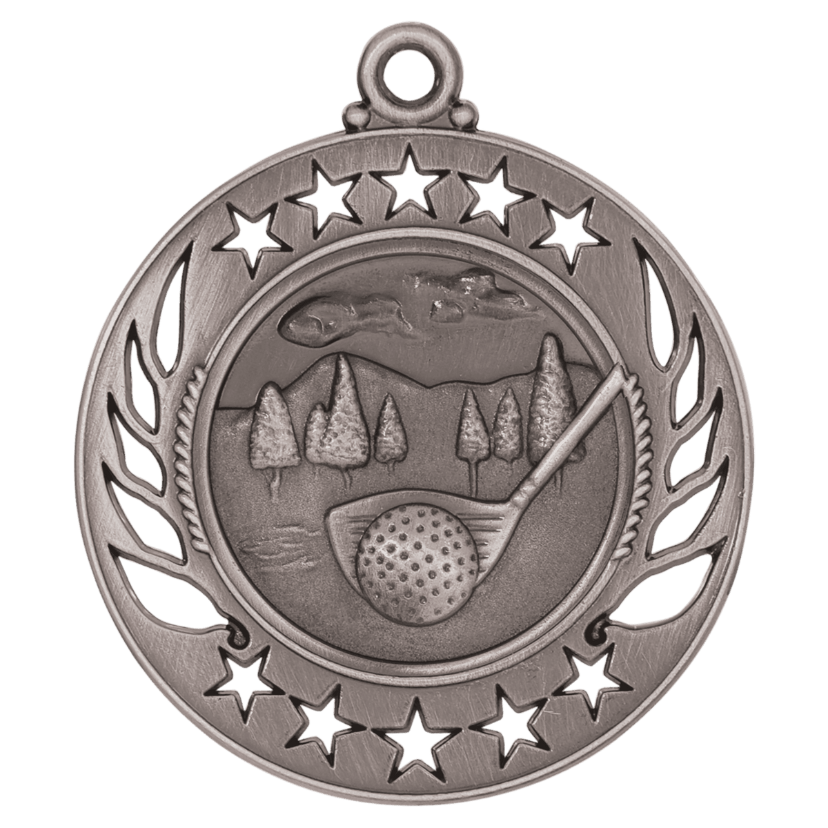 2 1/4 inch Antique Silver Golf Galaxy medal