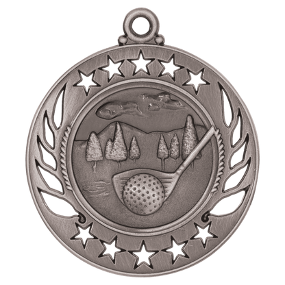 2 1/4 inch Antique Silver Golf Galaxy medal