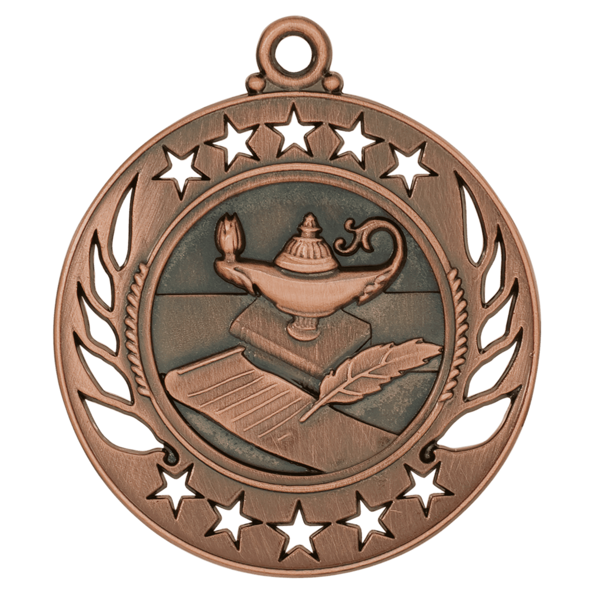 2 1/4 inch Antique Bronze Lamp of Knowledge Galaxy medal
