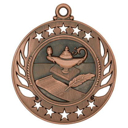 2 1/4 inch Antique Bronze Lamp of Knowledge Galaxy medal