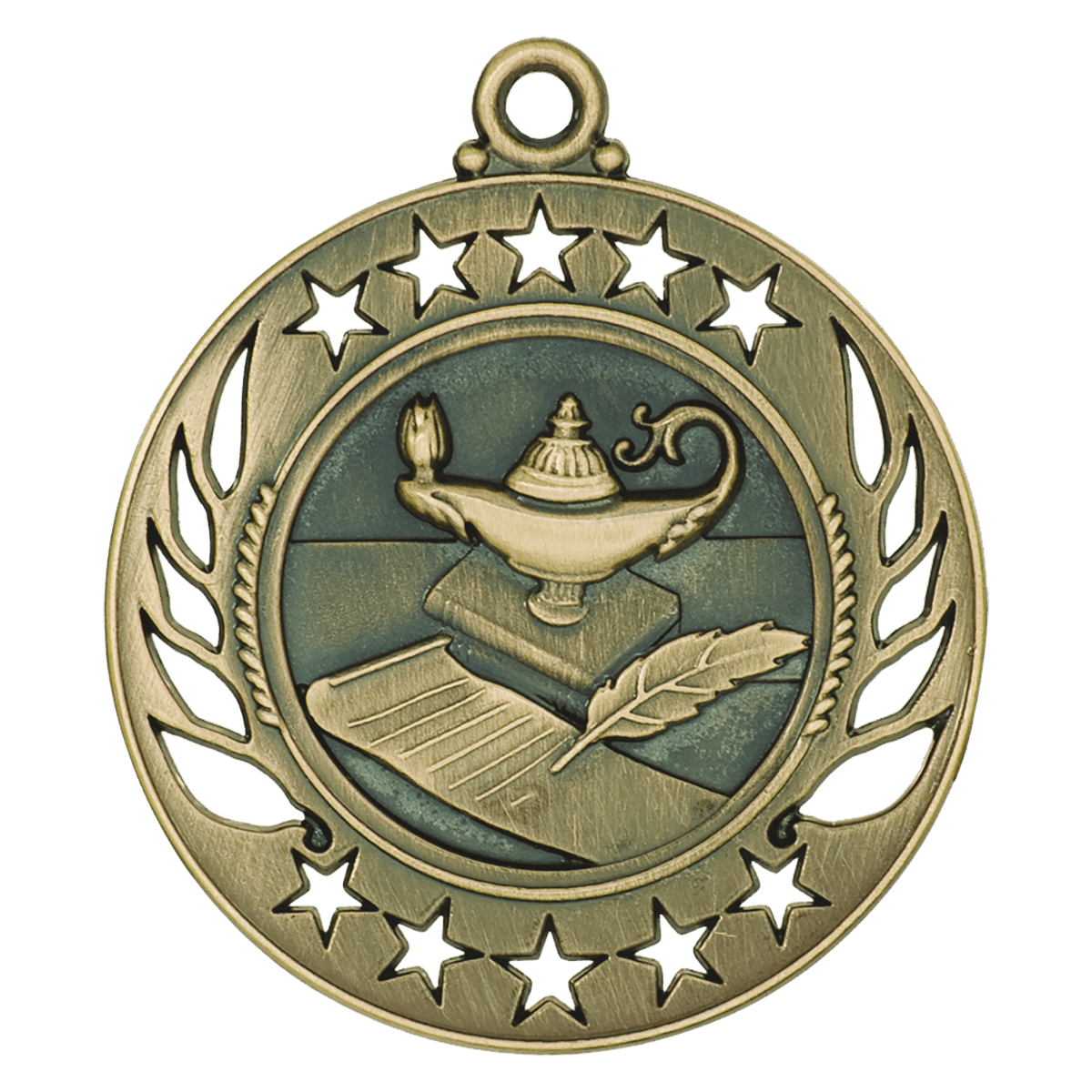 2 1/4 inch Antique Gold Lamp of Knowledge Galaxy medal