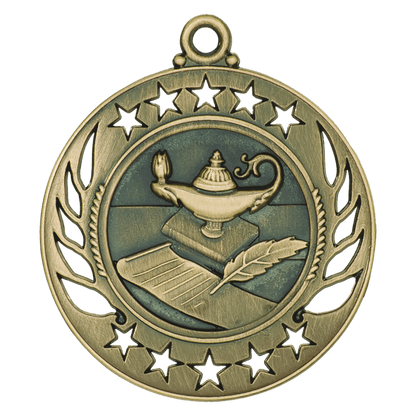 2 1/4 inch Antique Gold Lamp of Knowledge Galaxy medal