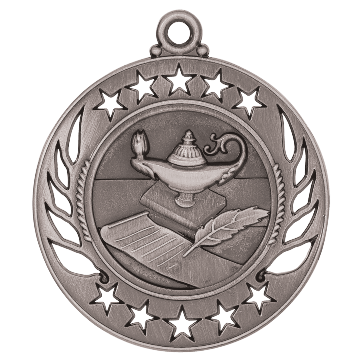 2 1/4 inch Antique Silver Lamp of Knowledge Galaxy medal