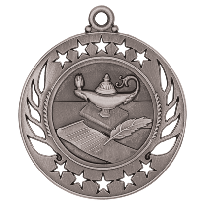 2 1/4 inch Antique Silver Lamp of Knowledge Galaxy medal
