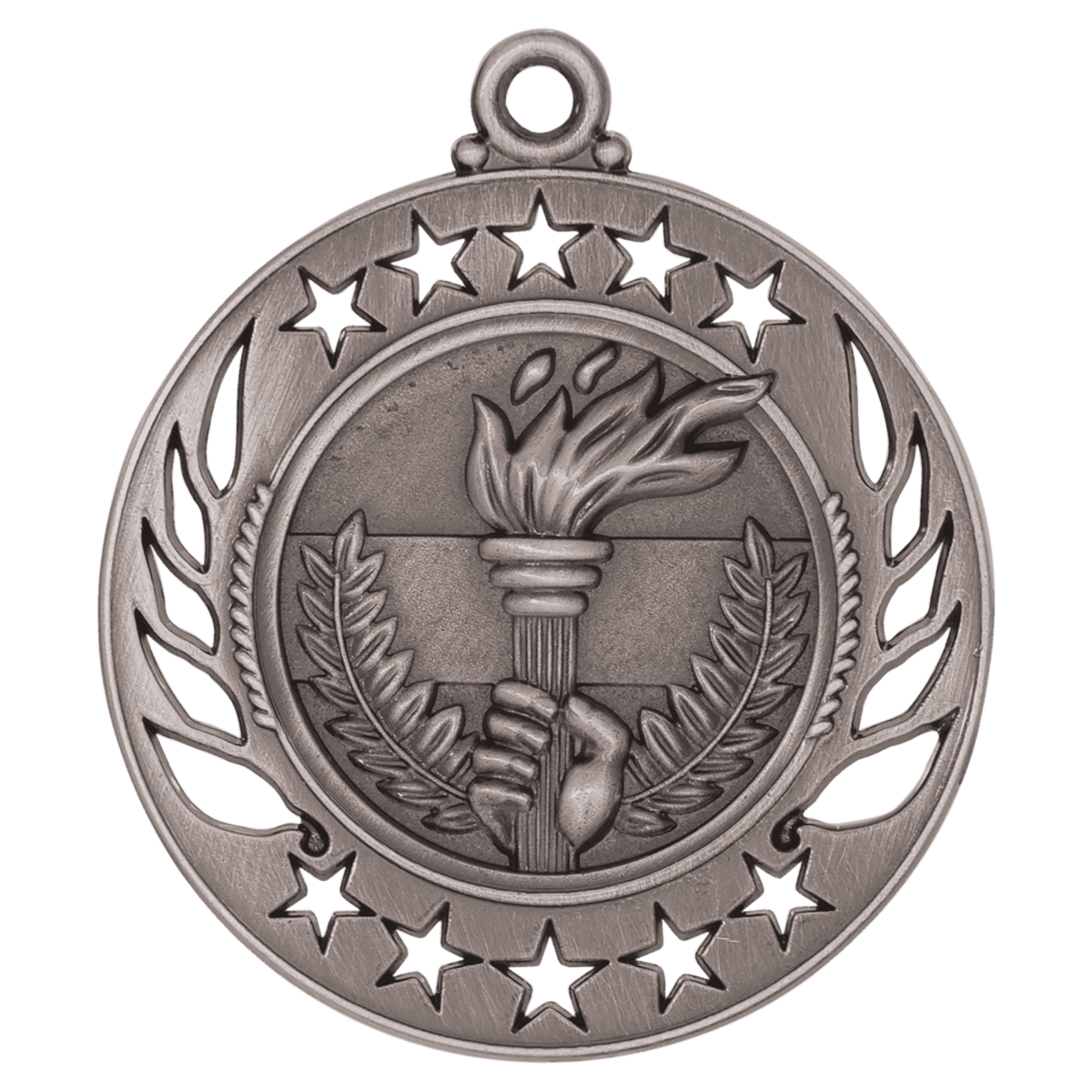 2 1/4 inch Antique Silver Torch Galaxy medal