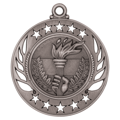 2 1/4 inch Antique Silver Torch Galaxy medal