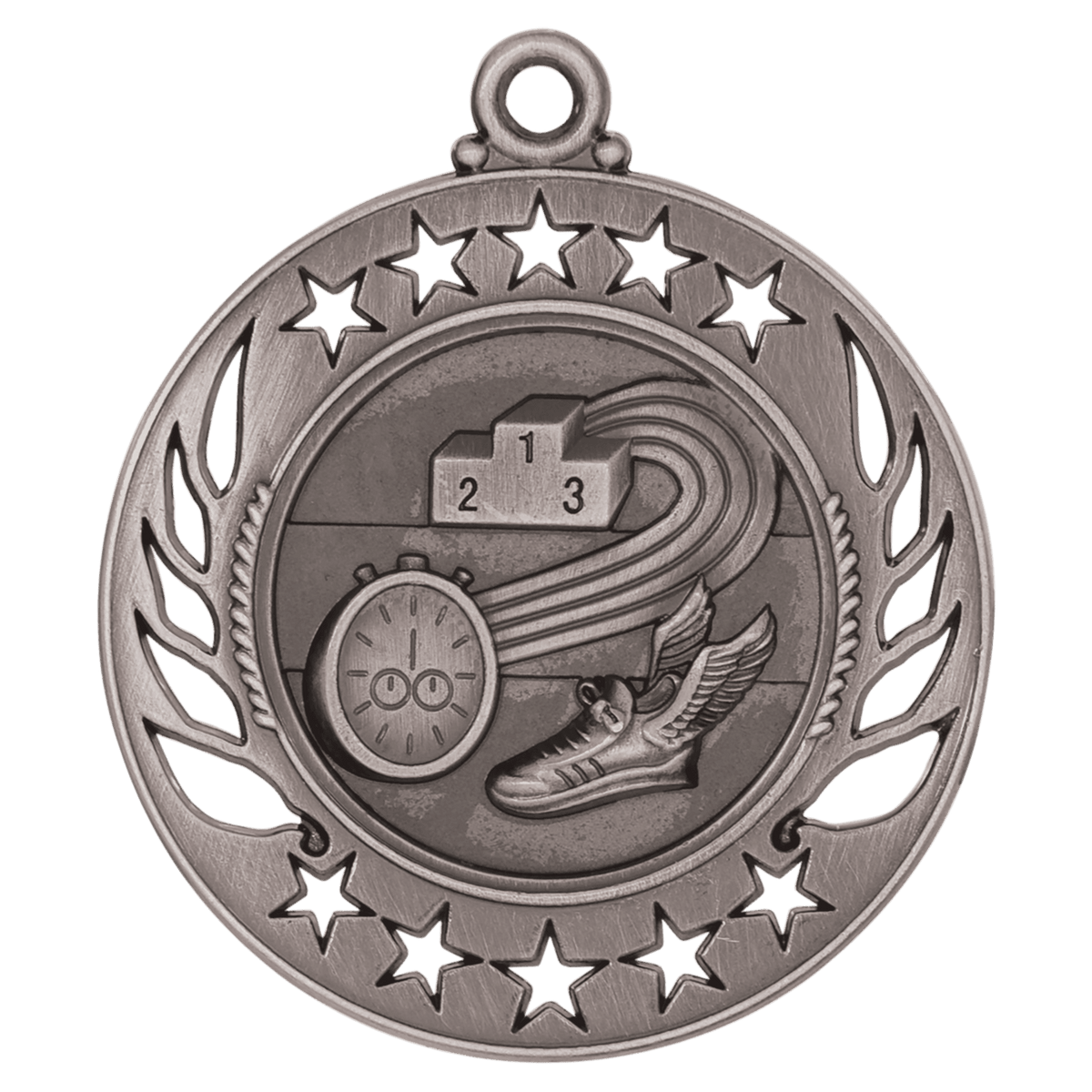 2 1/4 inch Antique Silver Track Galaxy medal