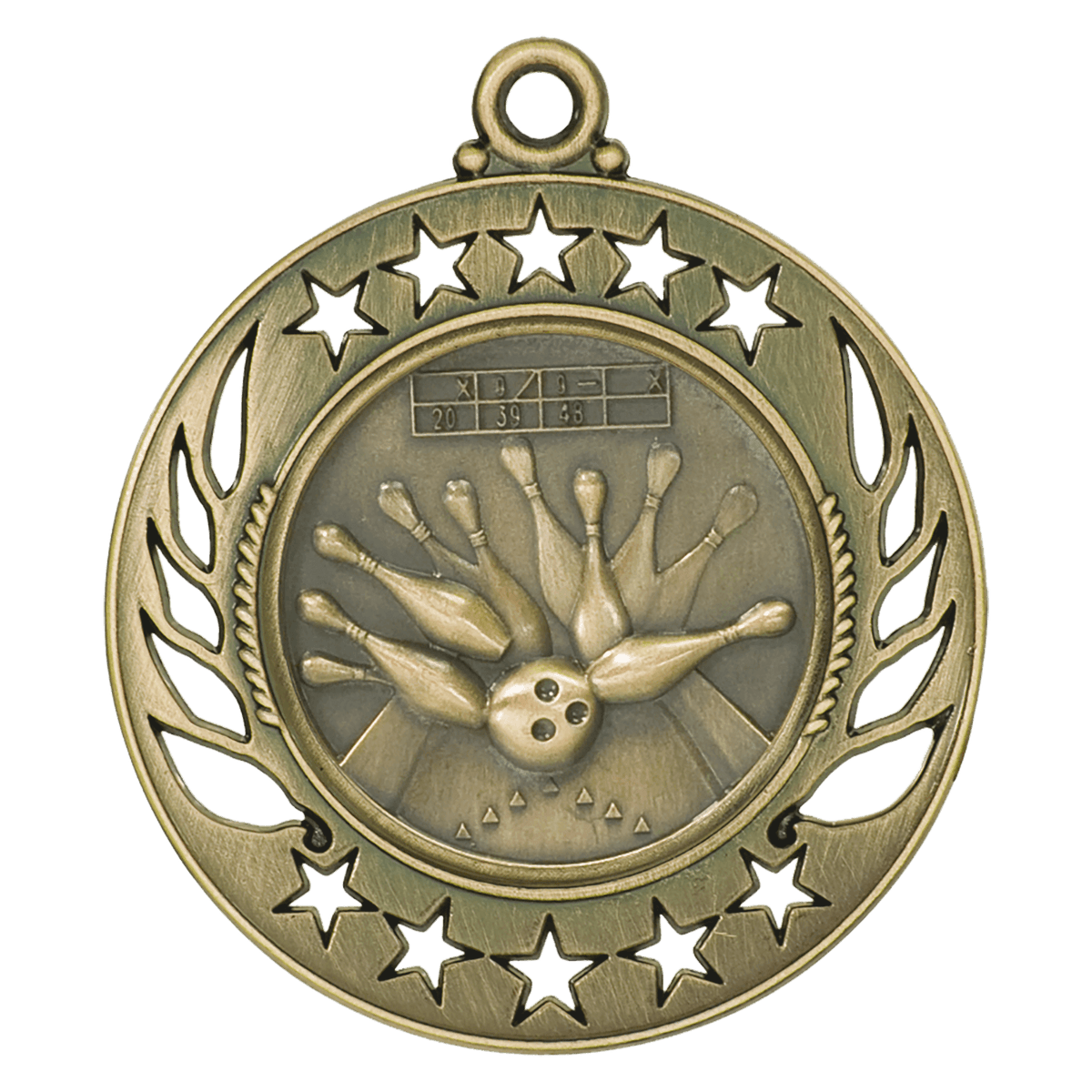 2 1/4 inch Antique Gold Bowling Galaxy medal