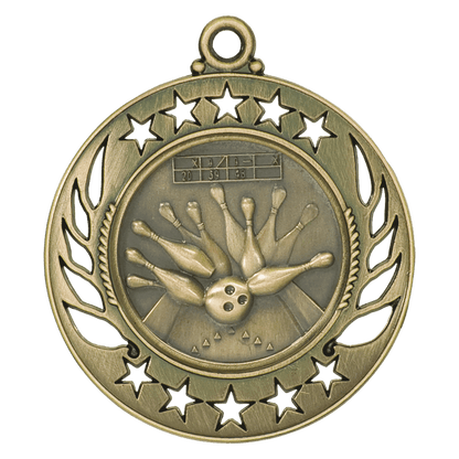 2 1/4 inch Antique Gold Bowling Galaxy medal