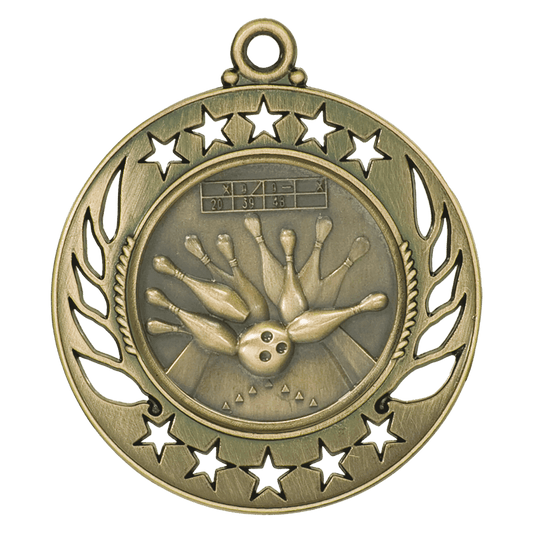 2 1/4 inch Antique Gold Bowling Galaxy medal