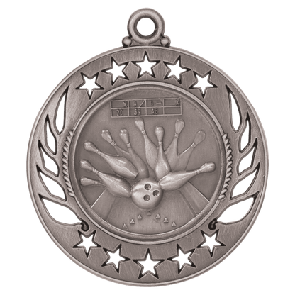 2 1/4 inch Antique Silver Bowling Galaxy medal