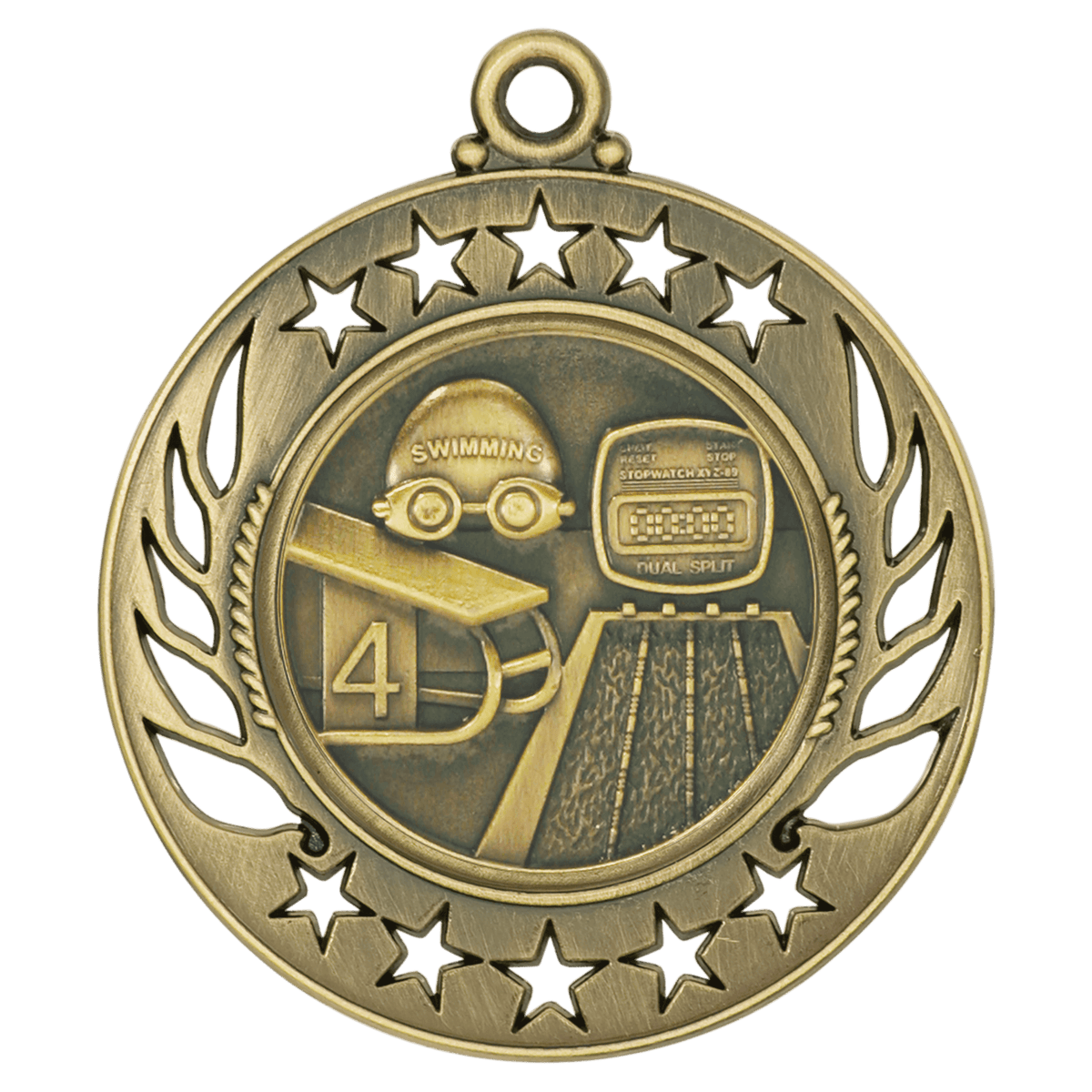 2 1/4 inch Antique Gold Swimming Galaxy medal