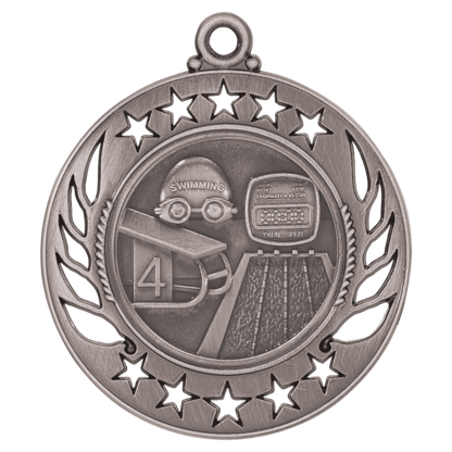 2 1/4 inch Antique Silver Swimming Galaxy medal
