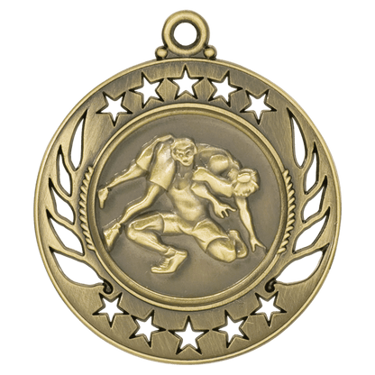 2 1/4 inch Antique Gold Wrestling Galaxy medal