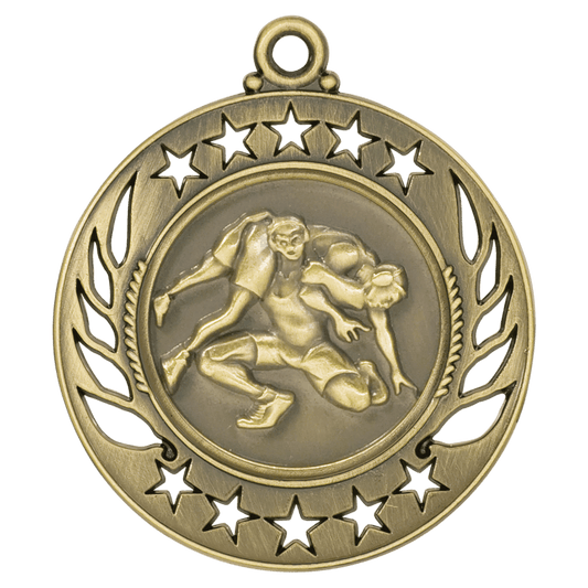 2 1/4 inch Antique Gold Wrestling Galaxy medal