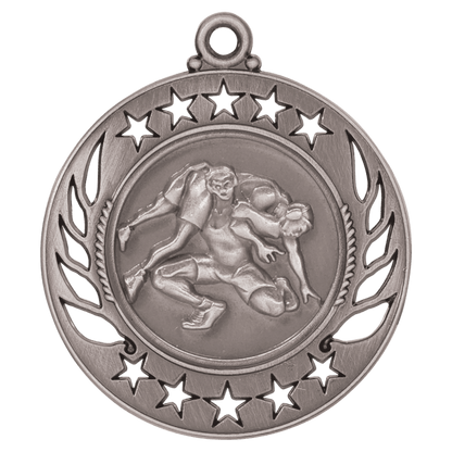 2 1/4 inch Antique Silver Wrestling Galaxy medal