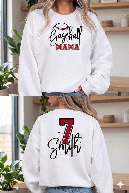 Personalized Baseball Mom Sweatshirt with Name & Number – Custom Sports Mom Crewneck