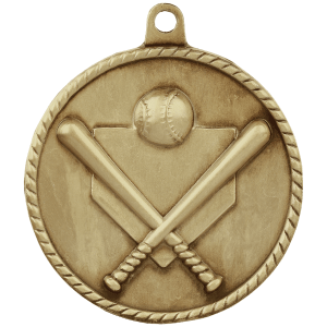 2-inch Baseball/Softball High Relief medal in Antique Gold
