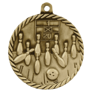 2-inch Bowling High Relief medal in Antique Gold