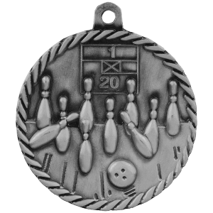 2-inch Bowling High Relief medal in Antique Silver