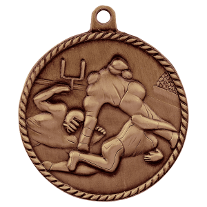2-inch Football High Relief medal in Antique Bronze