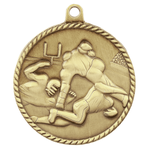 2-inch Football High Relief medal in Antique Gold