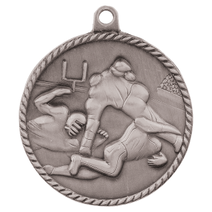 2-inch Football High Relief medal in Antique Silver