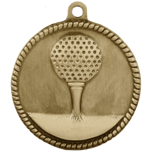 2-inch Golf High Relief medal in Antique Gold