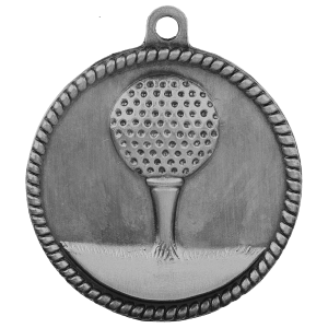 2-inch Golf High Relief medal in Antique Silver