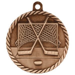 2-inch Hockey High Relief medal in Antique Bronze