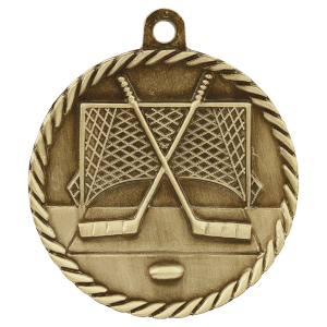 2-inch Hockey High Relief medal in Antique Gold