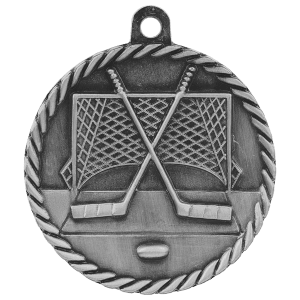 2-inch Hockey High Relief medal in Antique Silver