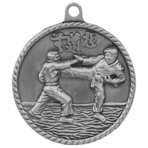 2-inch Martial Arts High Relief medal in Antique Silver