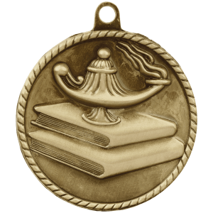 2-inch Lamp of Knowledge High Relief medal in Antique Gold
